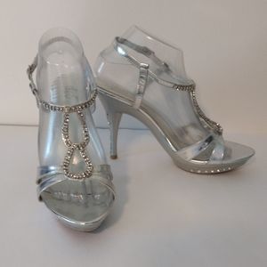 Deb Silver Rhinestone Heels 8 Jade-31 Open Toe